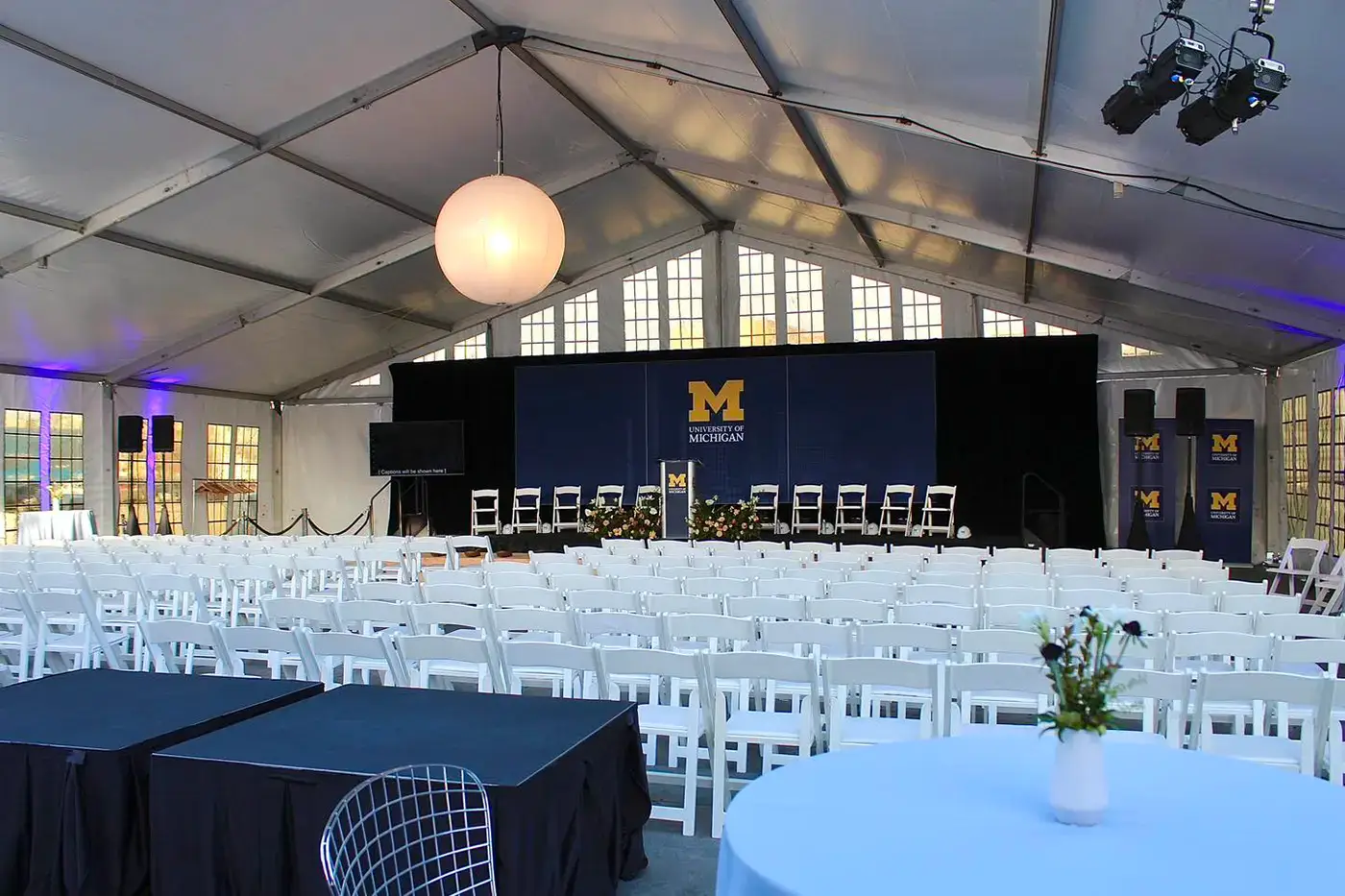 Structure mega tent rental for college commencements and large gatherings in Michigan