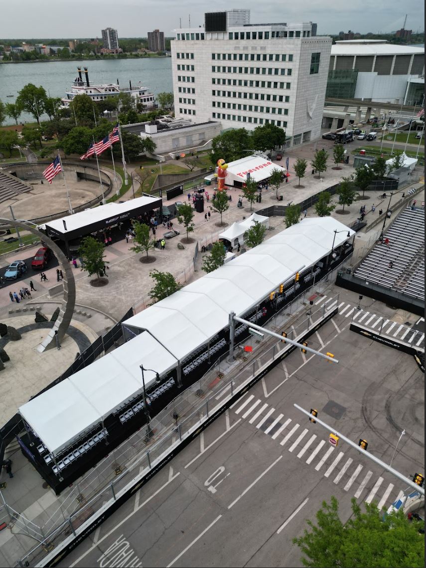 Structure and frame tents at the Detroit Grand Prix in Detroit, MI by Knights Tent & Party Rental