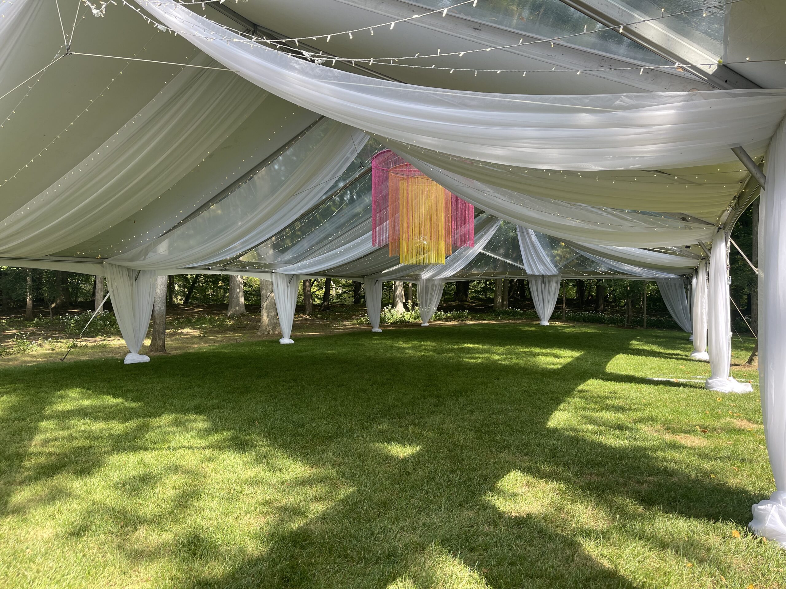 clear top tent with swag drapery