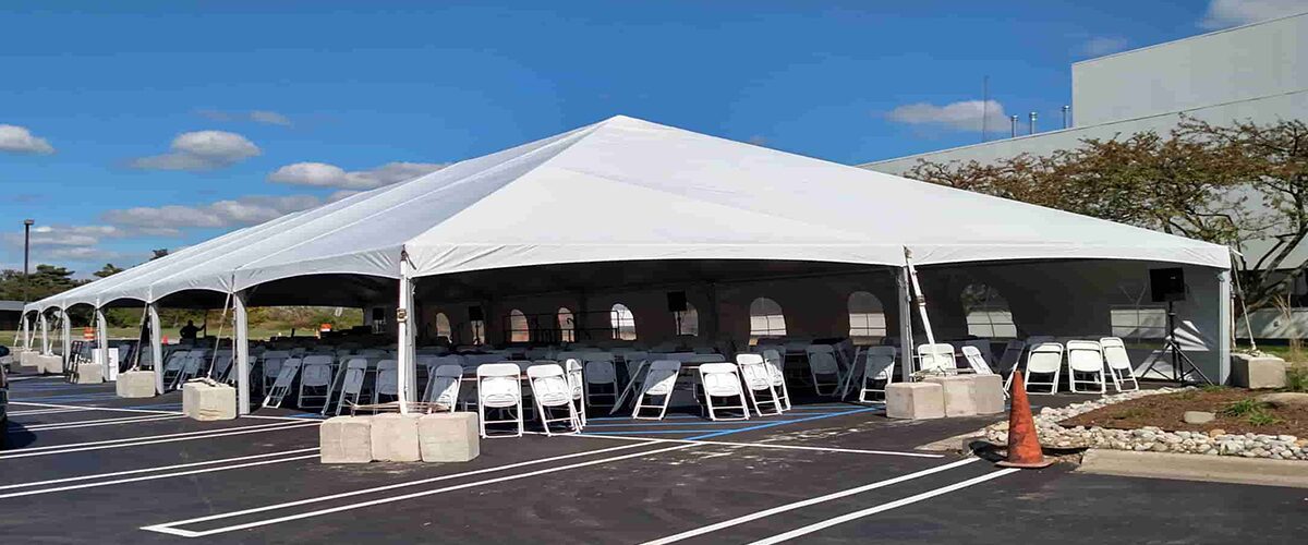 corporate frame tent on pavement
